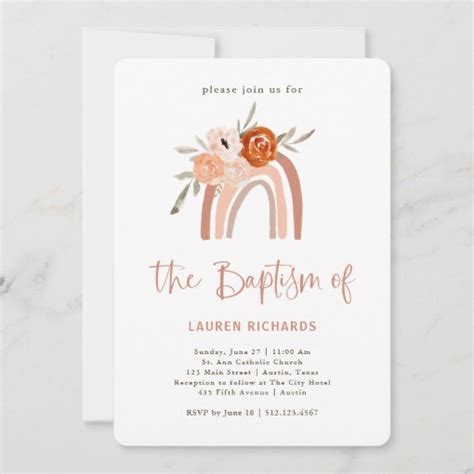 Orange Terracotta Boho Rainbow Baptism Invitation Zazzle