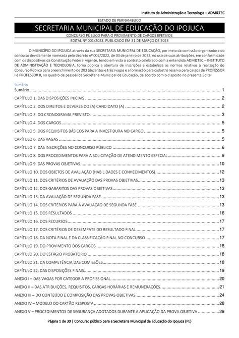 Edital Do Concurso Ipojuca Estado De Pernambuco Secretaria