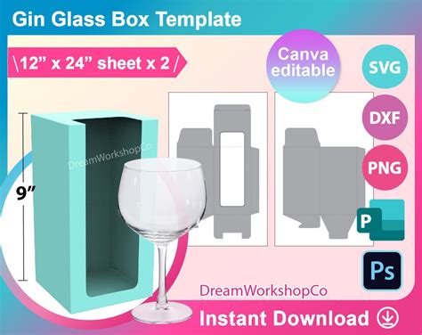 Gin Glass Box Template T Box Template With Window Svg Etsy