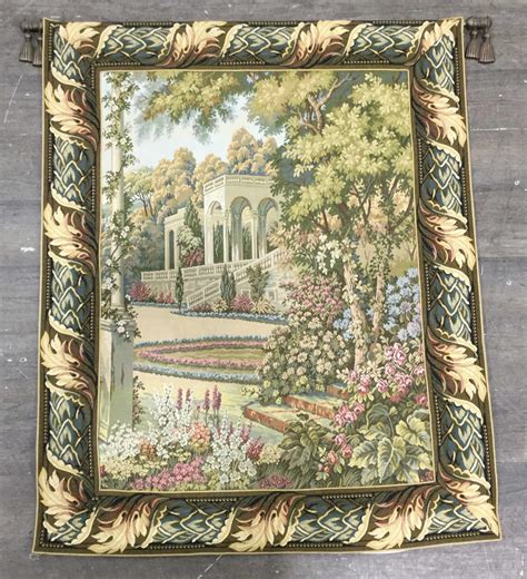 Lot - Classical Garden Courtyard Tapestry W/ Rod Hanger