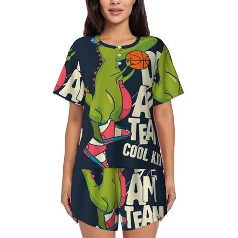 Bingfone Dinosaur Basketball Player Print Pajamas Sets For Women Soft