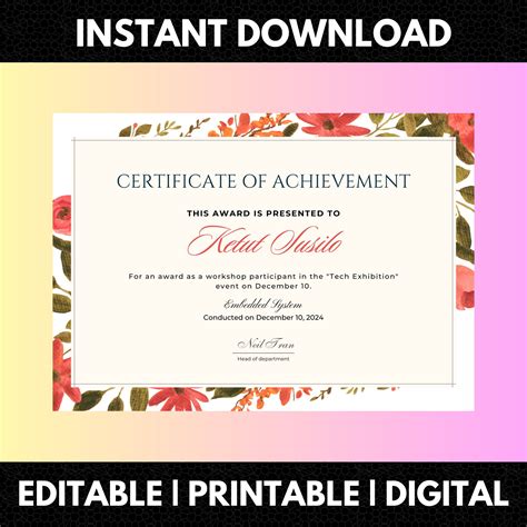 Editable Certificate of Achievement, Achievement Certificate, Digital Downloads, Printable ...