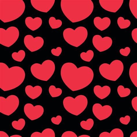 Seamless Pattern Of Red Hearts On A Black Background Minimalist Print