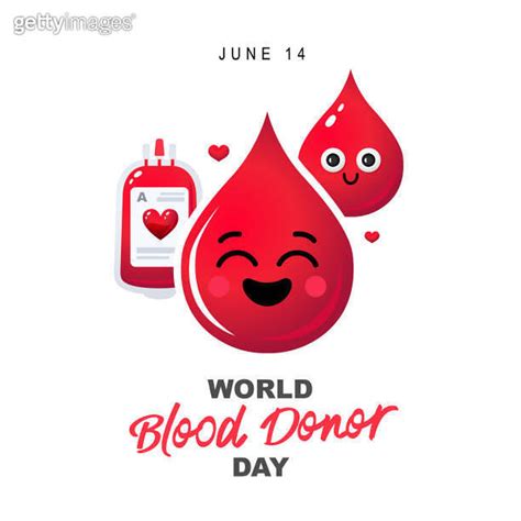 June 14 World Blood Donor Day A Bag Of Blood And Two Smiling Cartoon