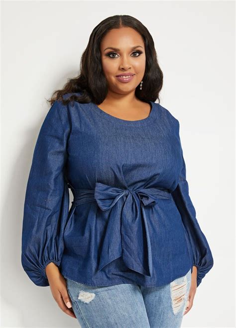 Belted Denim Top Plus Size Peplum Plus Size Tank Tops Plus Size Shirts Curvy Women Fashion