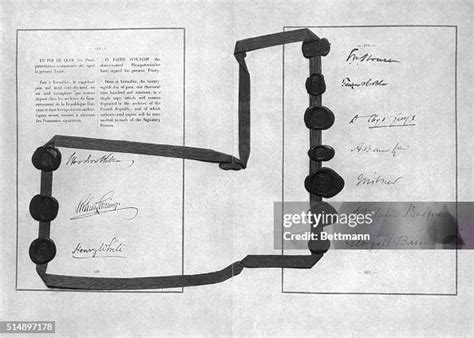 Treaty of Versailles showing the signatures of Wilson, Lansing,... News Photo - Getty Images