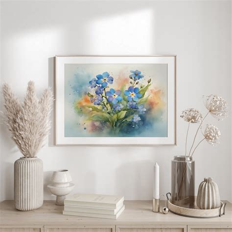 Forget-me-nots Painting Print Watercolor Forget-me-nots Painting Floral ...