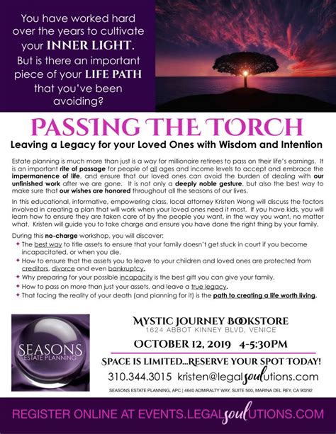 Passing The Torch Workshop Seasons Estate Planning Apc