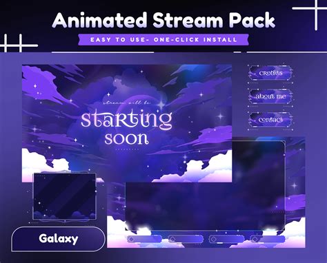 Cloudy lavender animated stream pack for twitch kick youtube galaxy