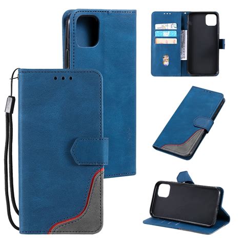 Three-color Stitching Leather Case For iPhone 14 Pro Max (Blue) – Alexnld.com