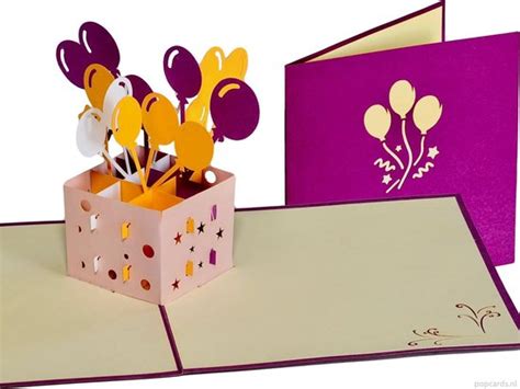 Cartes pop up Popcards Boîte avec des Ballons de joyeux anniversaire