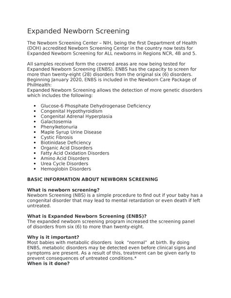 Expanded Newborn Screening All Samples Received Form The Covered