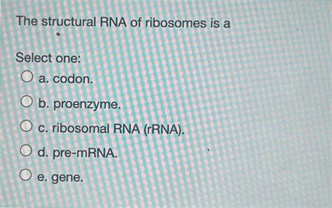 Solved The structural RNA of ribosomes is aSelect one:a. | Chegg.com