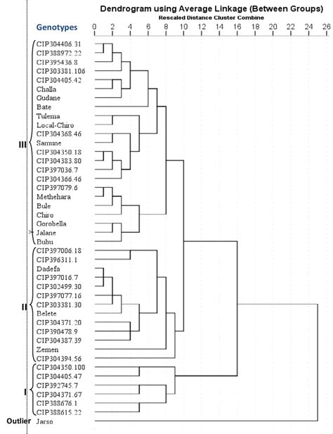 Dendrogram Of Potato Genotypes Revealed By Unweighted Pair Group