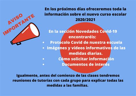 Información previa al inicio de curso 2020 2021 CEIP ALARCÓN