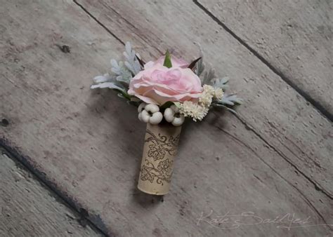 Cork Boutonniere Blush Pink Rose Boutonniere With Dusty Miller Rose