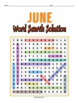 June Word Search By Easy Print Teachers Pay Teachers