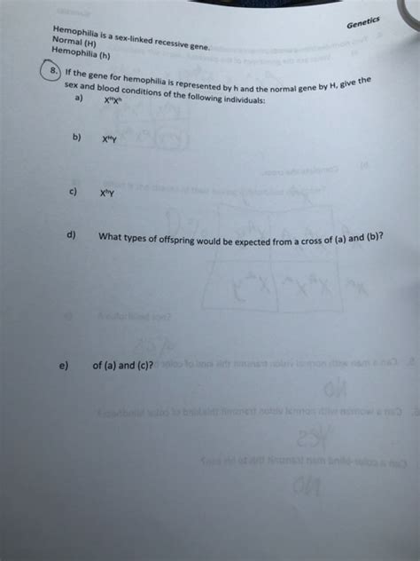 Solved Genetics Hemophilia Is A Sex Linked Recessive Gene Chegg