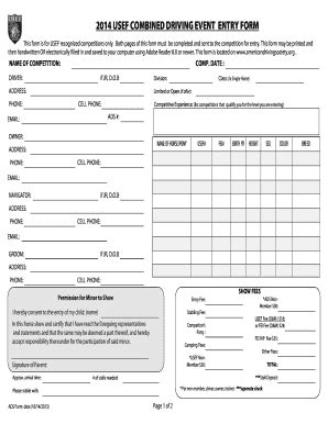 Fillable Online Usef Combined Driving Event Entry Form Fax Email