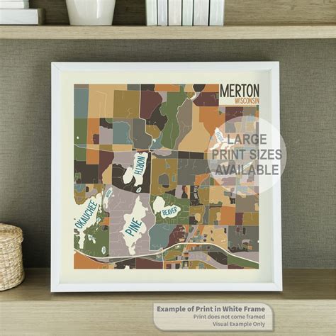 Merton Wisconsin Art Map Print Waukesha County Wi Lake Etsy