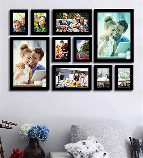 Buy Black Synthetic Wood Wall Photo Frame Set Of 10 By Art Street