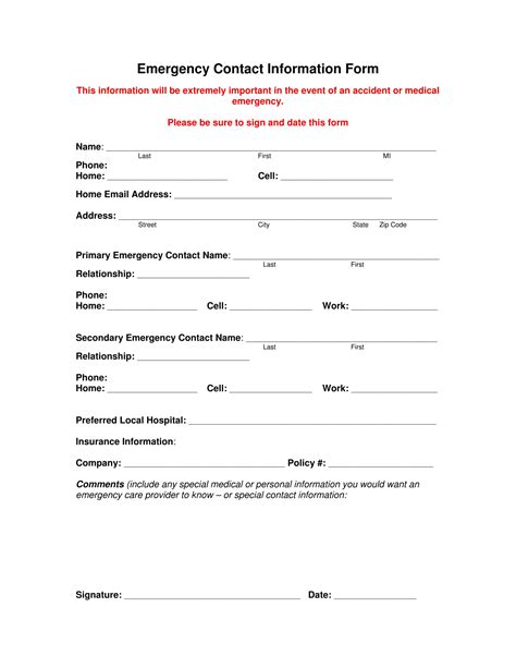 Fillable Emergency Contact Form - Printable Forms Free Online