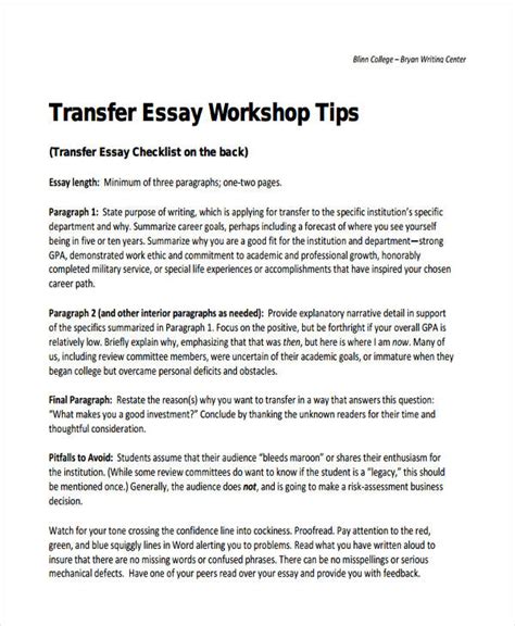 Sample College Transfer Essay Telegraph