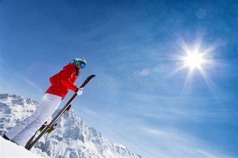 Beautiful Brunette Woman With Ski Stock Image Image Of Healthy Frozen 83819789