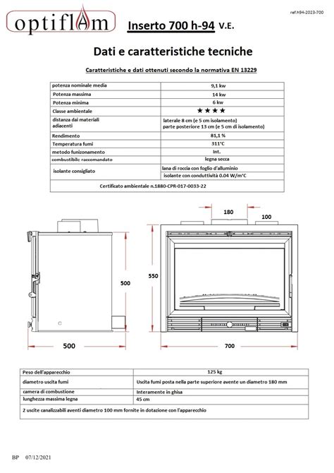 Inserto Camino A Legna Ventilato 700 H94 V E Uniflam