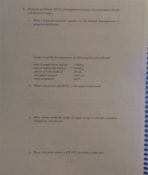 Solved 3 Potassium Perchlorate KCIO Decomposes On Heating Chegg