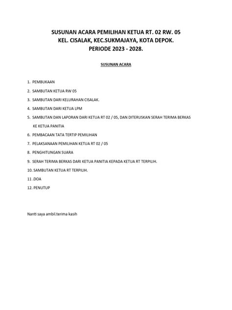 Susunan Acara Pemilihan Ketua Rt Pdf