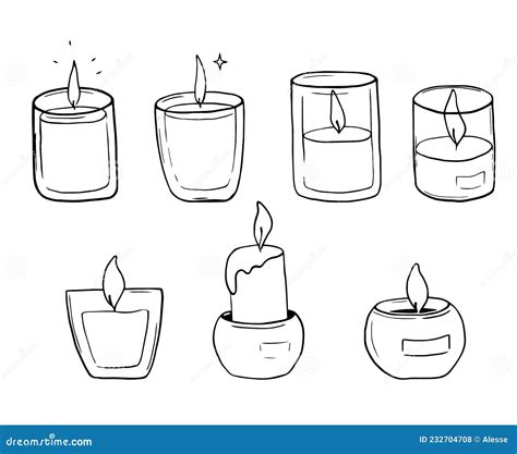 Hand Drawn Set Of Candles Doodle Candles Stock Vector Illustration