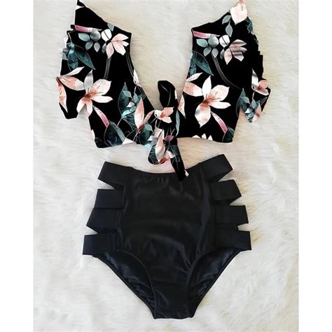 High Waist Ruffled Sexy Bikini Set Flounce Biquini Swimwear Women Two Pieces Swimsuit