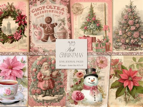 Pink Christmas Junk Journal Kit Vintage Merry Christmas Junk Journal