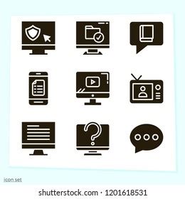 Computer Screen Black Icons Set Stock Vector Royalty Free