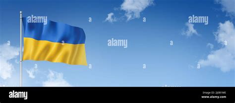 Ukraine Flag Three Dimensional Render Isolated On A Blue Sky