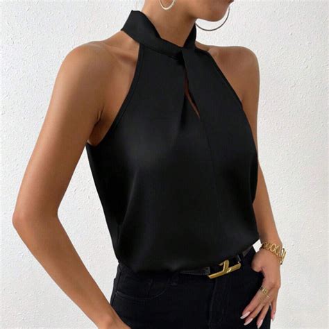 Sexy Neckholder Tanktop Für Damen Lässiges Sommer Seidensatin Top