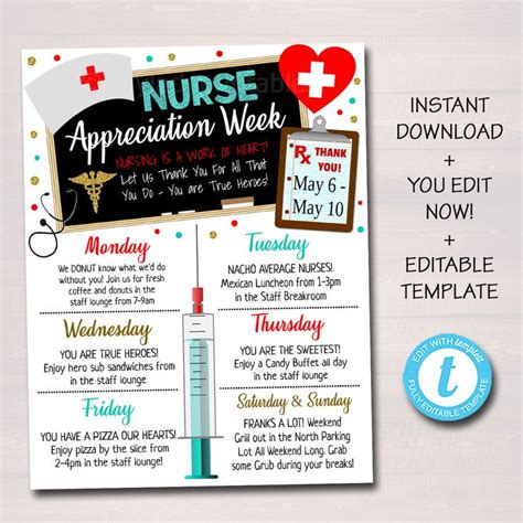 Nurse Appreciation Week Itinerary Template, Heart Medical National ...