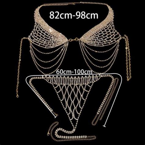 Sexy G String Tassel Bikini Body Chain Thong Bra Set Women Rhinestone