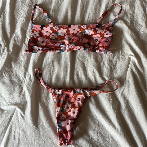 Pink And Orange Floral Bikini Set Beachyvibes Depop