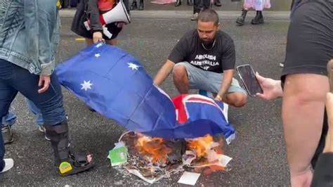 Australian Flags Set On Fire During Protest In Brisbanes Cbd The