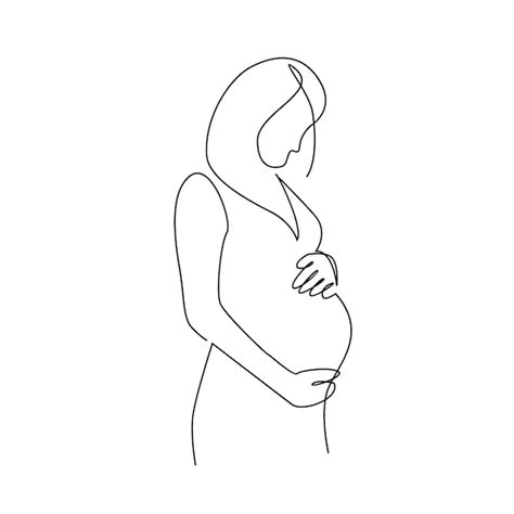 Premium Vector | One line drawing of happy pregnant woman