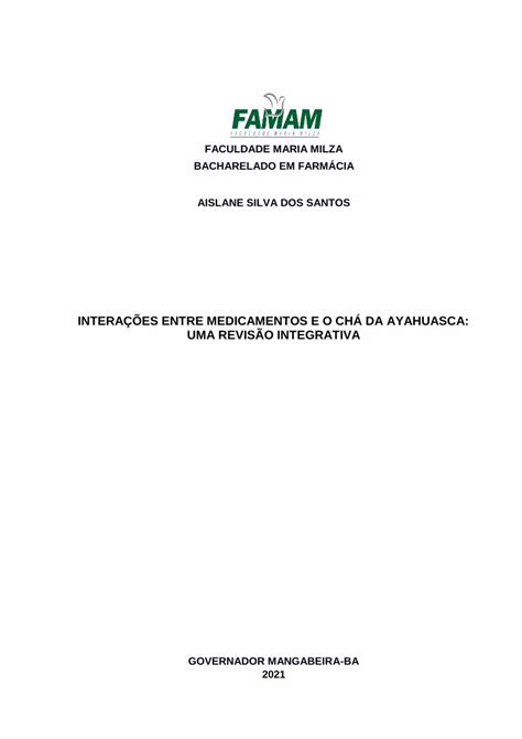 Pdf Intera Es Entre Medicamentos E O Ch Da Ayahuasca Dokumen Tips