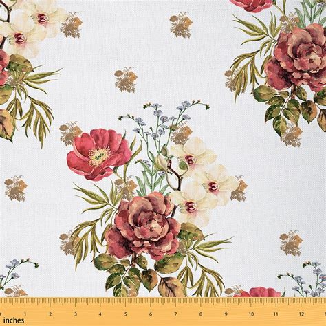 YST Peony Fabric By The Yard Vintage Flowers Upholstery Fabric Retro