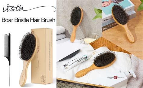 Vista Boar Bristle Hair Brush Bamboo Paddle Hair Brush With A Tail