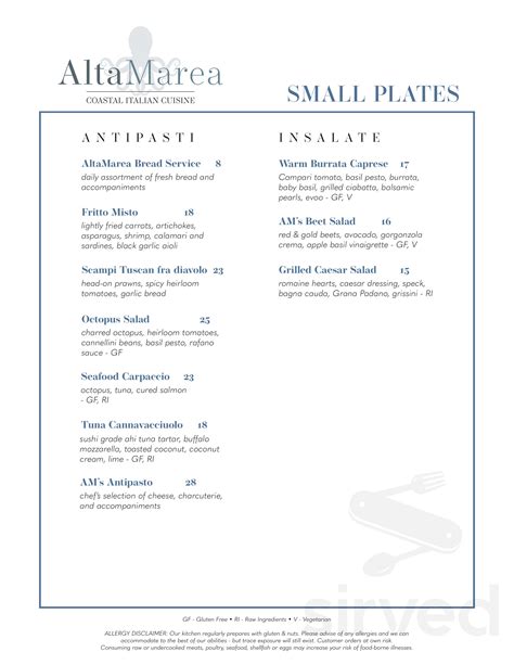 alta marea menu  st augustine florida usa