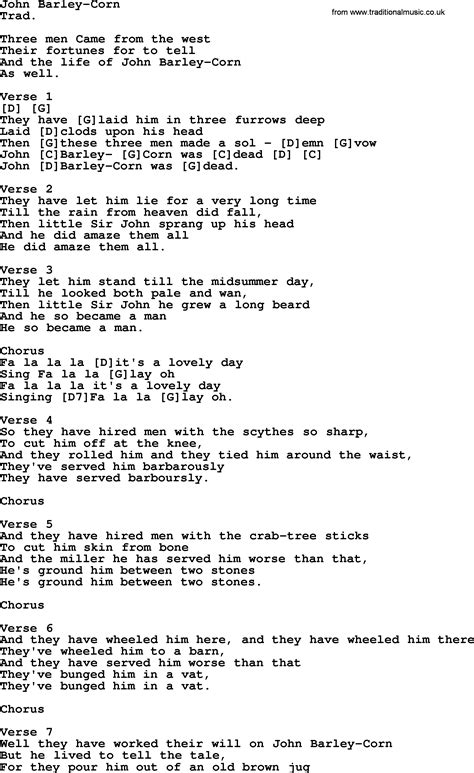 Top Folk And Old Time Songs Collection John Barley Corn Lyrics