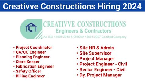 Creativve Constructiions Hiring 2024 Store Keeper Jobs 2024 Qaqc