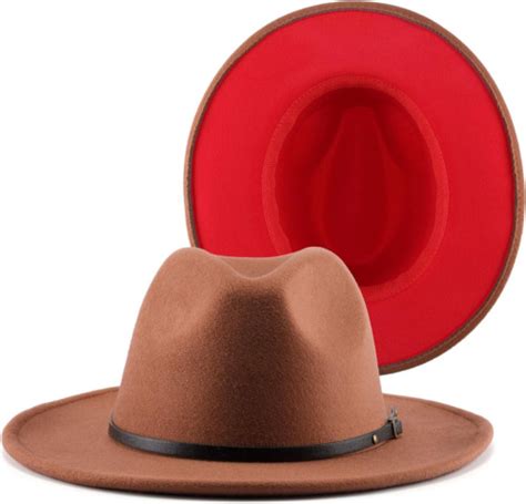 Two Tone Red Bottom Wide Brim Wool Felt Fedora Hat Panama Hat Casual