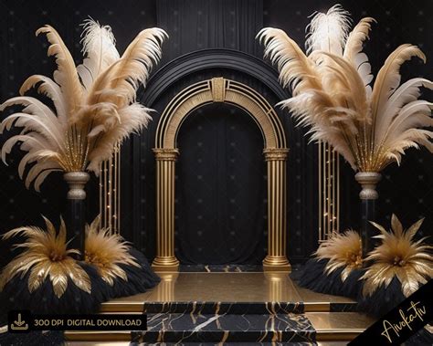 Elegant Black Gold Art Deco Digital Photography Backdrop Roaring